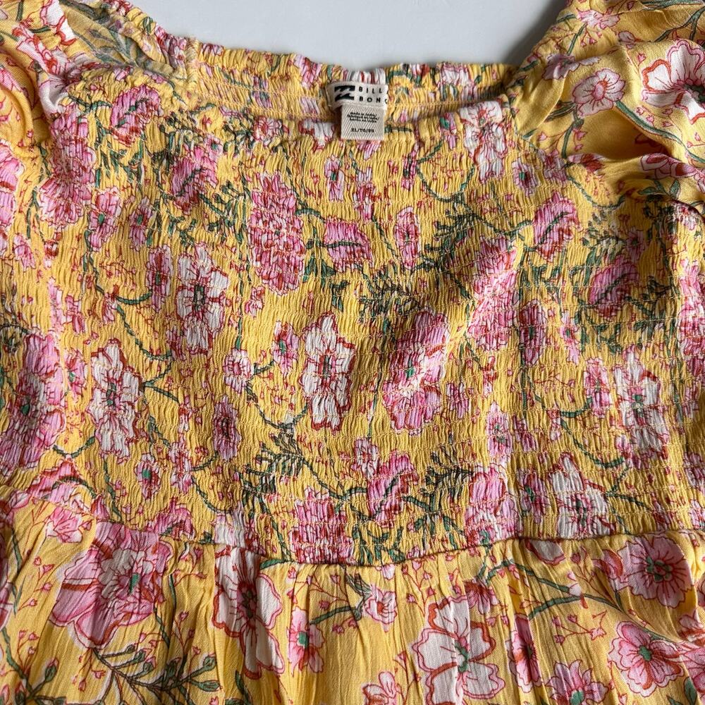 Billabong Smocked Long Sleeve Yellow Floral Dress - XL - Picture 3 of 7